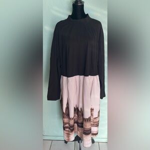 eShakti Black and Sepia Tone London Cityscape Dress